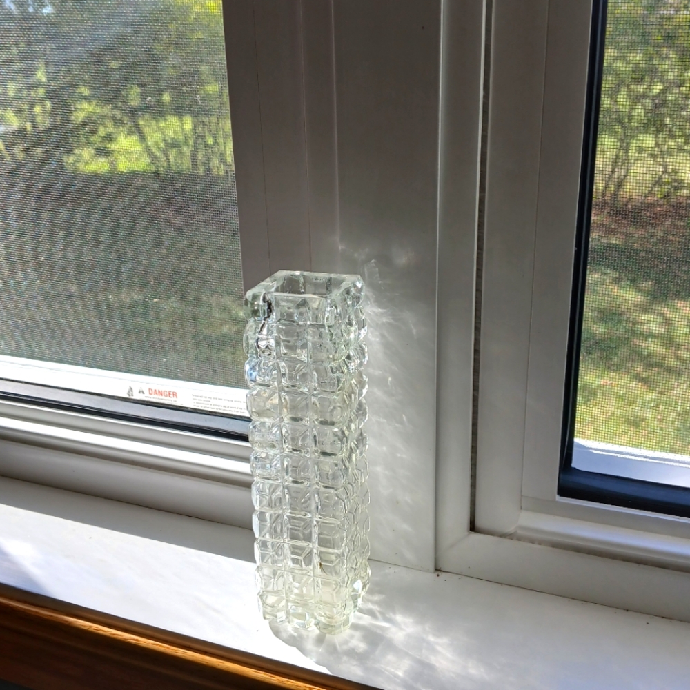 Small Square Cut Bud Vase Pressed Glass